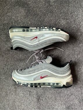 Nike Silver and Red Air Max 97 Sneakers